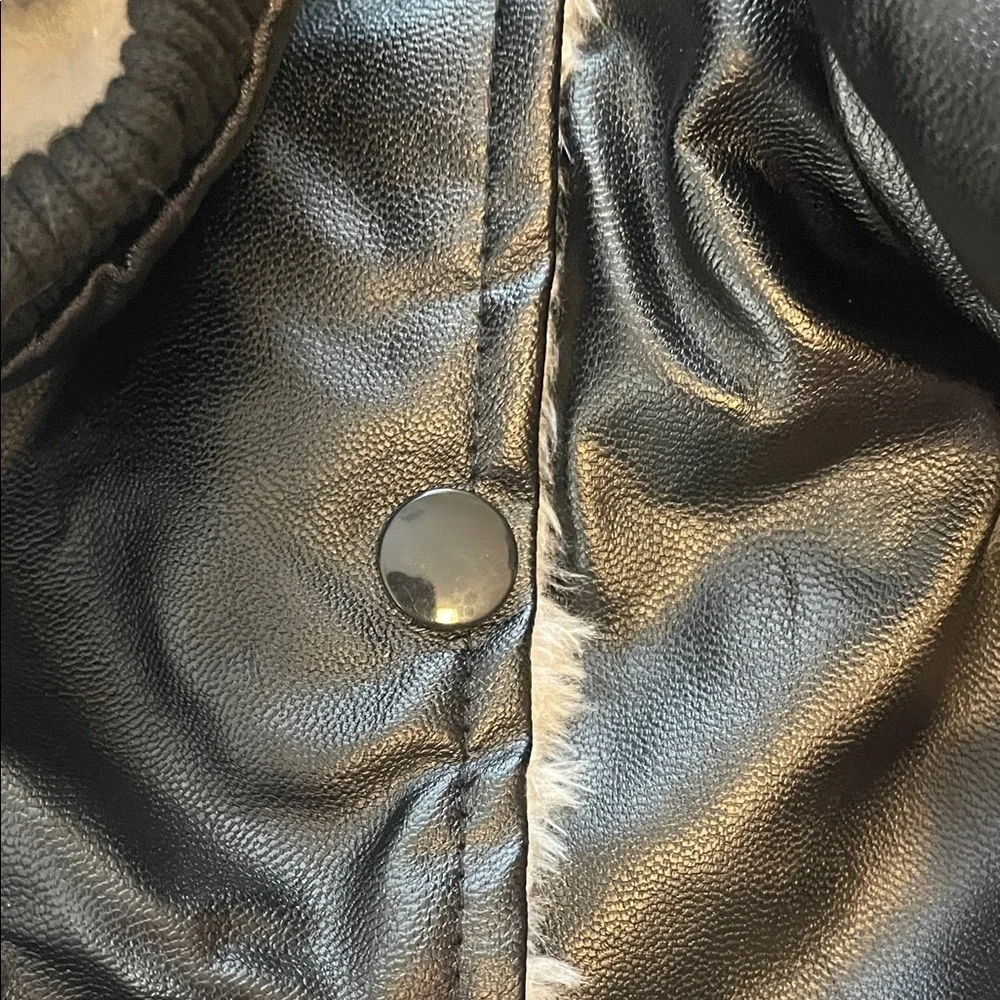 Black Faux Leather Dog Jacket with Fur Trim small dog XL new unworn